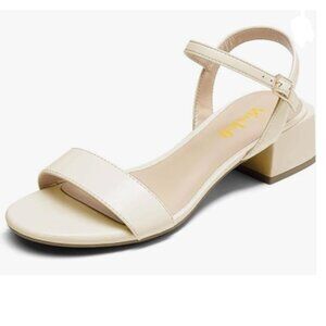 miss left Beige Open Round Toe Sandals Chunky Low Heels Ankle Strap Summer Shoes